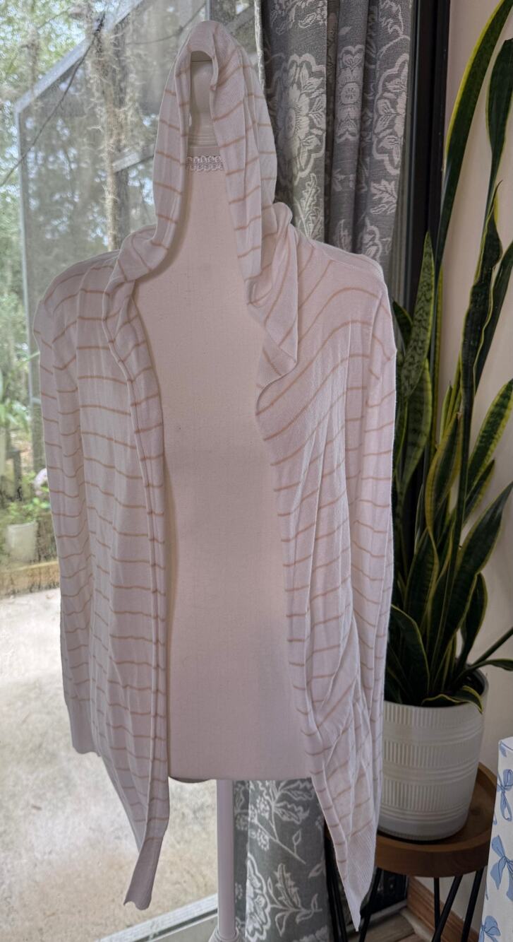 Cynthia Rowley Linen Blend Striped Hooded Open Front Cardigan Size M